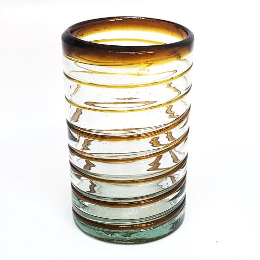 Espiral / Juego de 6 vasos grandes con espiral color mbar / stos elegantes vasos cubiertos con una espiral color mbar darn un toque artesanal a su mesa.